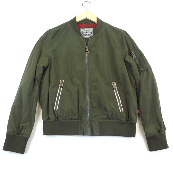 Levi's Jackets & Blazers - Levis Bomber Jacket Womens L Green MA-1 Style Zip Up Utility Lightweight EUC